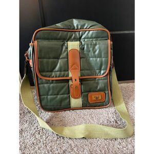 Vintage Diane von Furstenberg DVF green nylon carry on shoulder bag leather trim